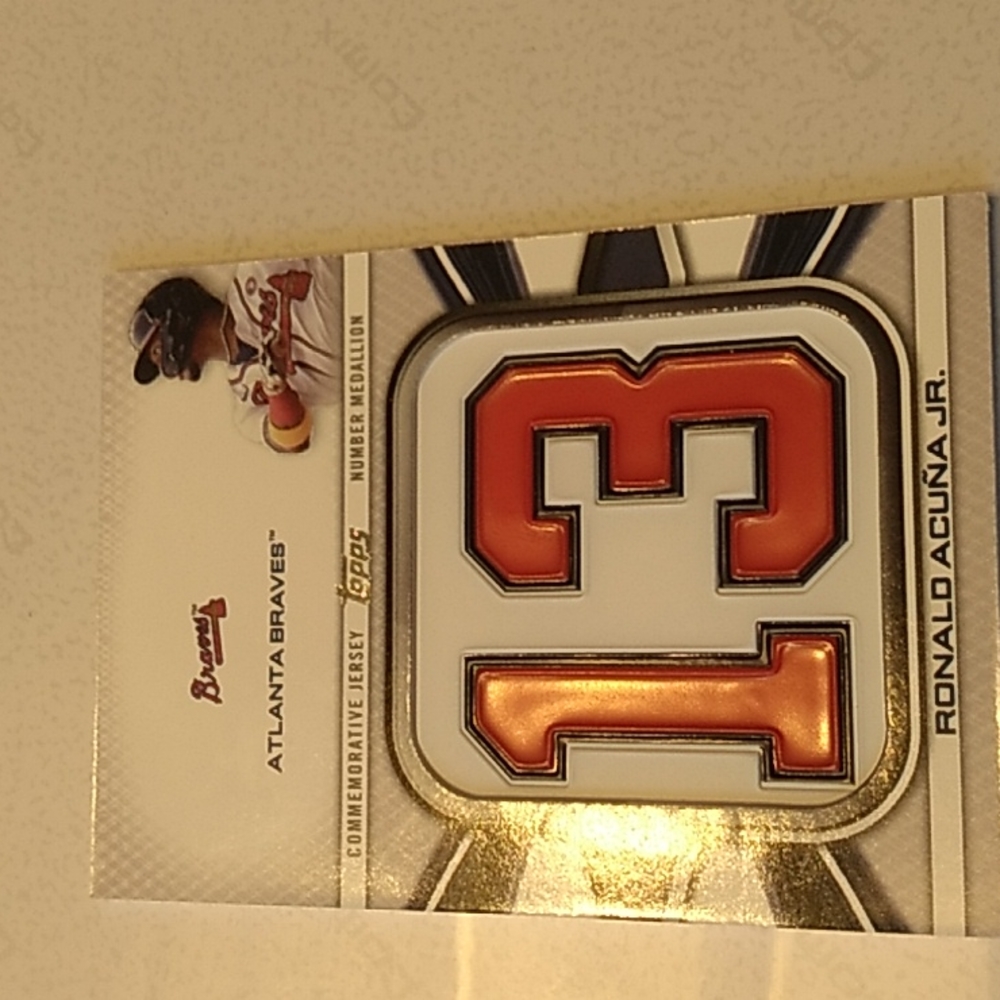 Atlanta braves ronald acuna jr commerative jersey number medallion baseball card
